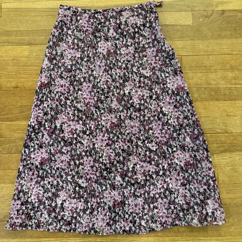 Valerie Stevens purple black 100% silk maxi a-line skirt size 6P
 b64